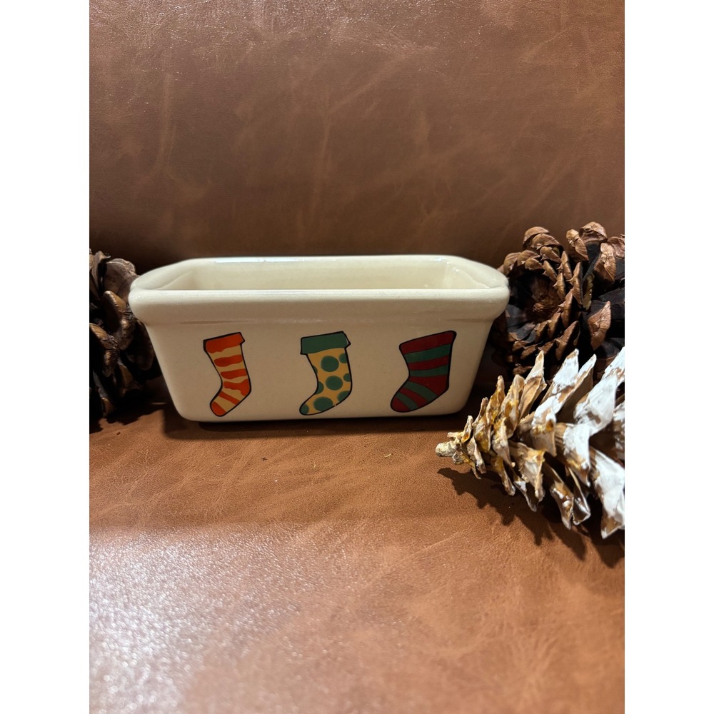 LTD Commodities Christmas Stocking Mini Loaf Pan Ceramic Holiday Baking Dish